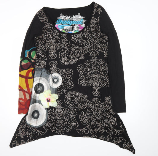 Desigual Womens Black XL Asymmetric Long Sleeve Printed Dress