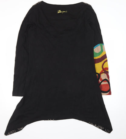 Desigual Womens Black XL Asymmetric Long Sleeve Printed Dress