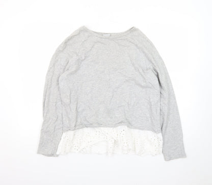 JDY Women's Grey Ruffle Hem Long Sleeve Tunic Blouse Size M