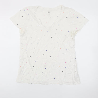 GAP Women's White Star Print V-Neck Cotton T-Shirt Size M