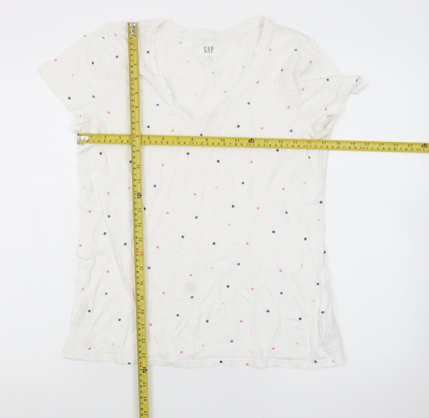 GAP Women's White Star Print V-Neck Cotton T-Shirt Size M