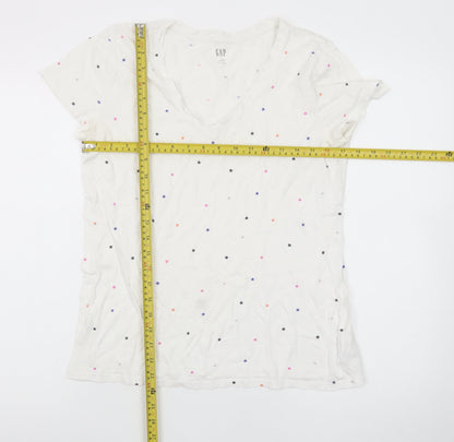GAP Women's White Star Print V-Neck Cotton T-Shirt Size M