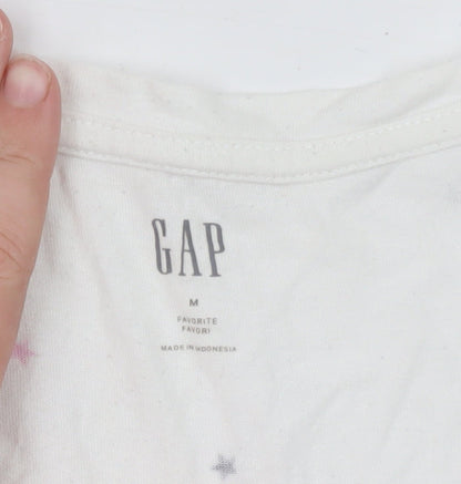 GAP Women's White Star Print V-Neck Cotton T-Shirt Size M