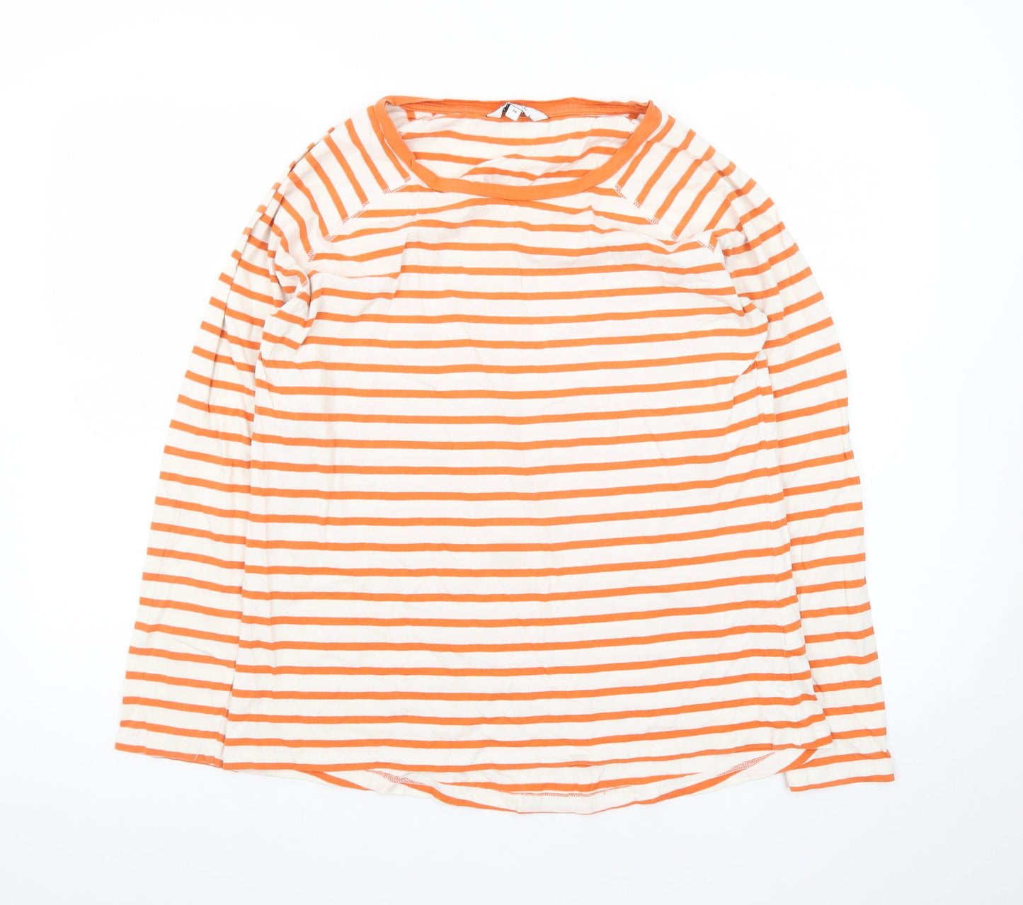 Next Women’s Orange White Striped Long Sleeve Cotton T-Shirt Size 14