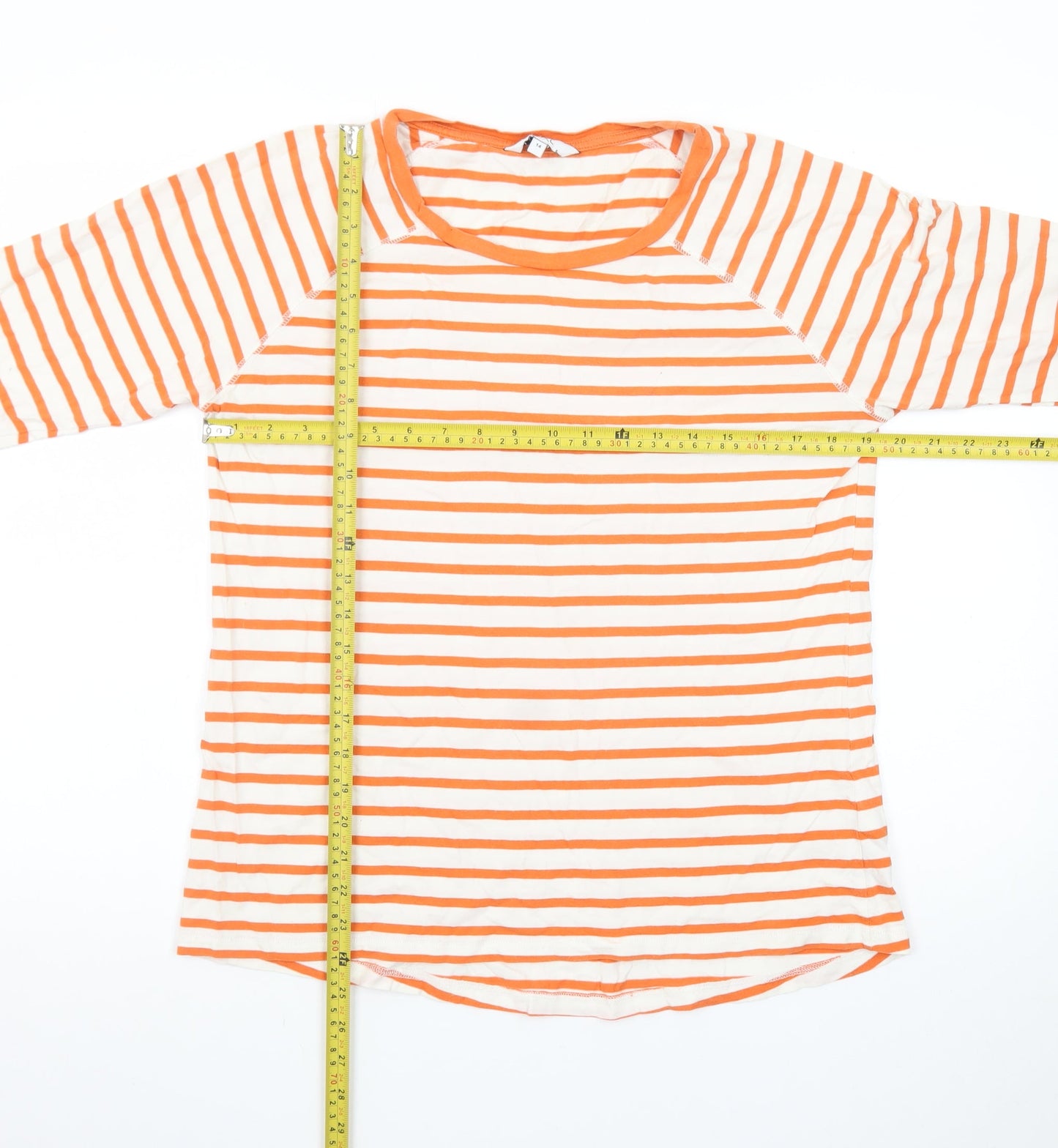 Next Women’s Orange White Striped Long Sleeve Cotton T-Shirt Size 14