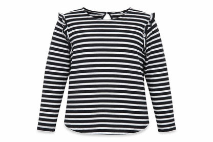 AND/OR Women's Black White Striped Cotton Long Sleeve T-Shirt Size 14