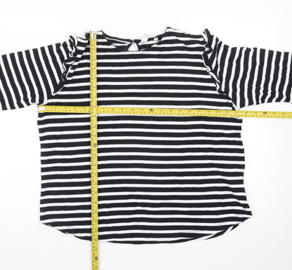AND/OR Women's Black White Striped Cotton Long Sleeve T-Shirt Size 14