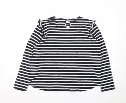 AND/OR Women's Black White Striped Cotton Long Sleeve T-Shirt Size 14
