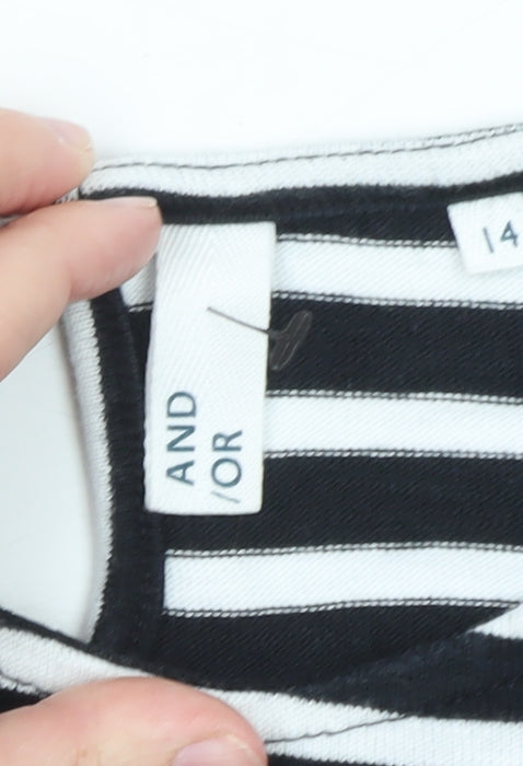 AND/OR Women's Black White Striped Cotton Long Sleeve T-Shirt Size 14