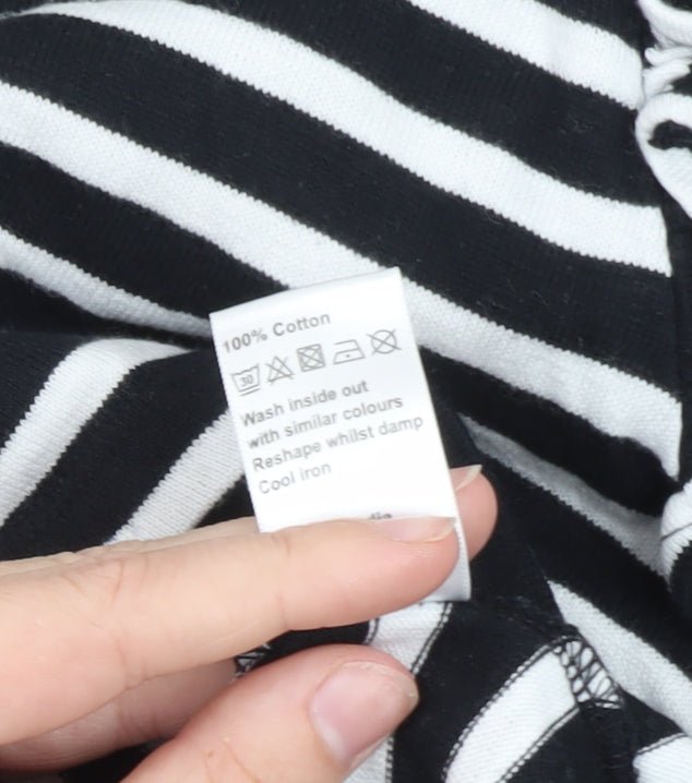 AND/OR Women's Black White Striped Cotton Long Sleeve T-Shirt Size 14