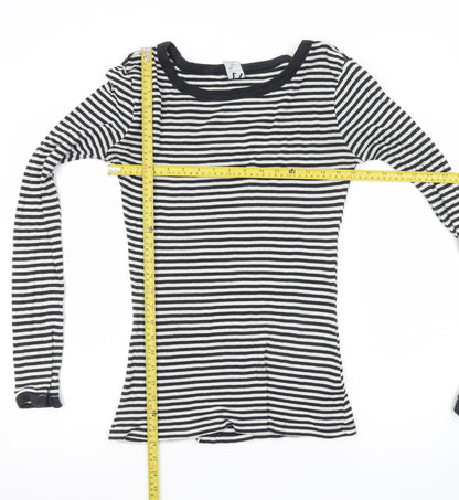 Zara Women Black White Striped Long Sleeve Basic T-Shirt L