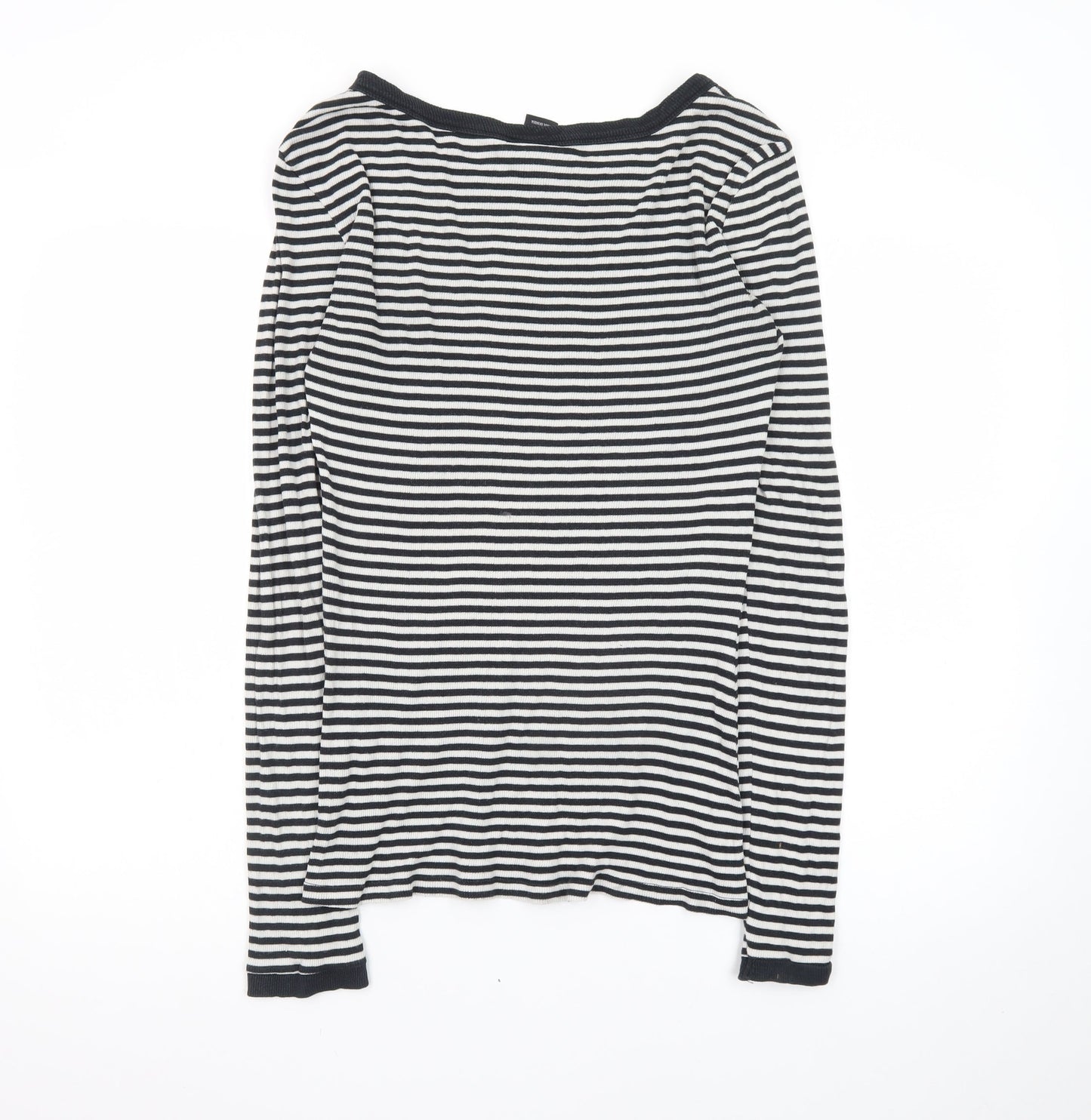 Zara Women Black White Striped Long Sleeve Basic T-Shirt L