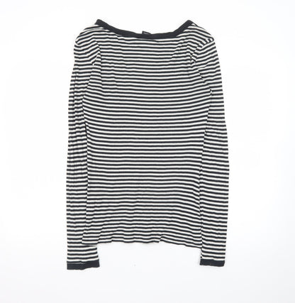 Zara Women Black White Striped Long Sleeve Basic T-Shirt L