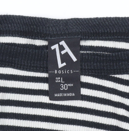 Zara Women Black White Striped Long Sleeve Basic T-Shirt L