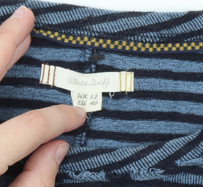White Stuff Women Blue Striped Long Sleeve Cotton T-Shirt UK 12