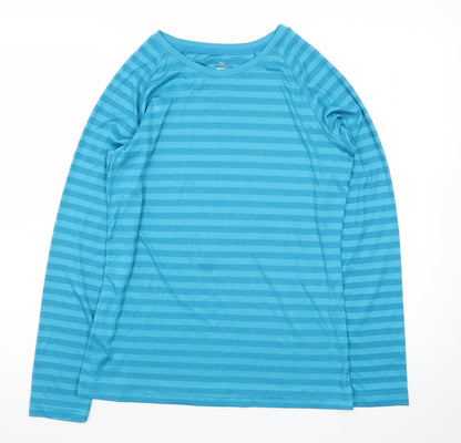 Crane Women's Blue Striped Long Sleeve Polyester T-Shirt Size 12-14