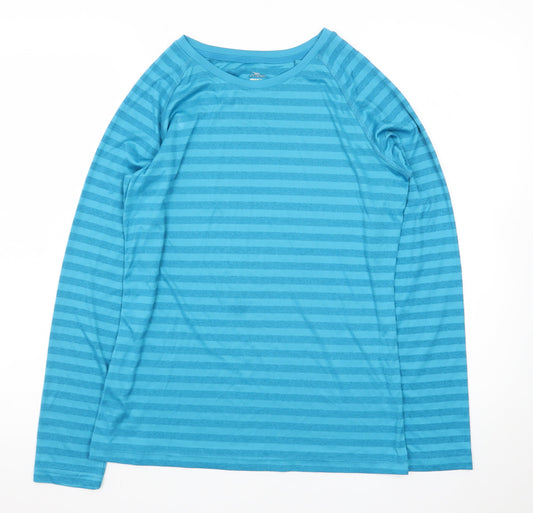 Crane Women's Blue Striped Long Sleeve Polyester T-Shirt Size 12-14