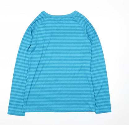 Crane Women's Blue Striped Long Sleeve Polyester T-Shirt Size 12-14
