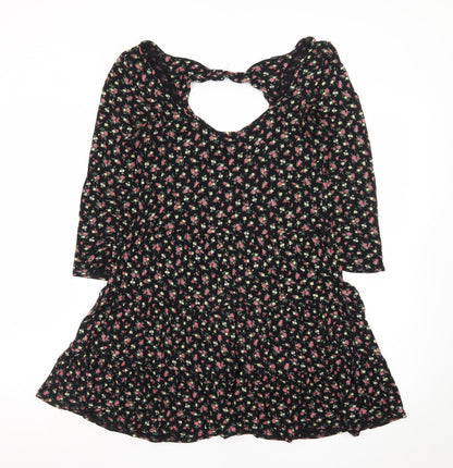 Dorothy Perkins Women's Black Floral Skater Dress Size 14