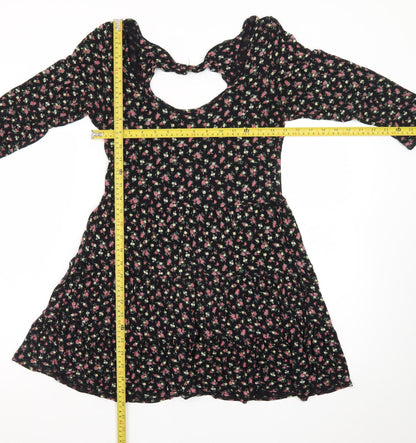 Dorothy Perkins Women's Black Floral Skater Dress Size 14
