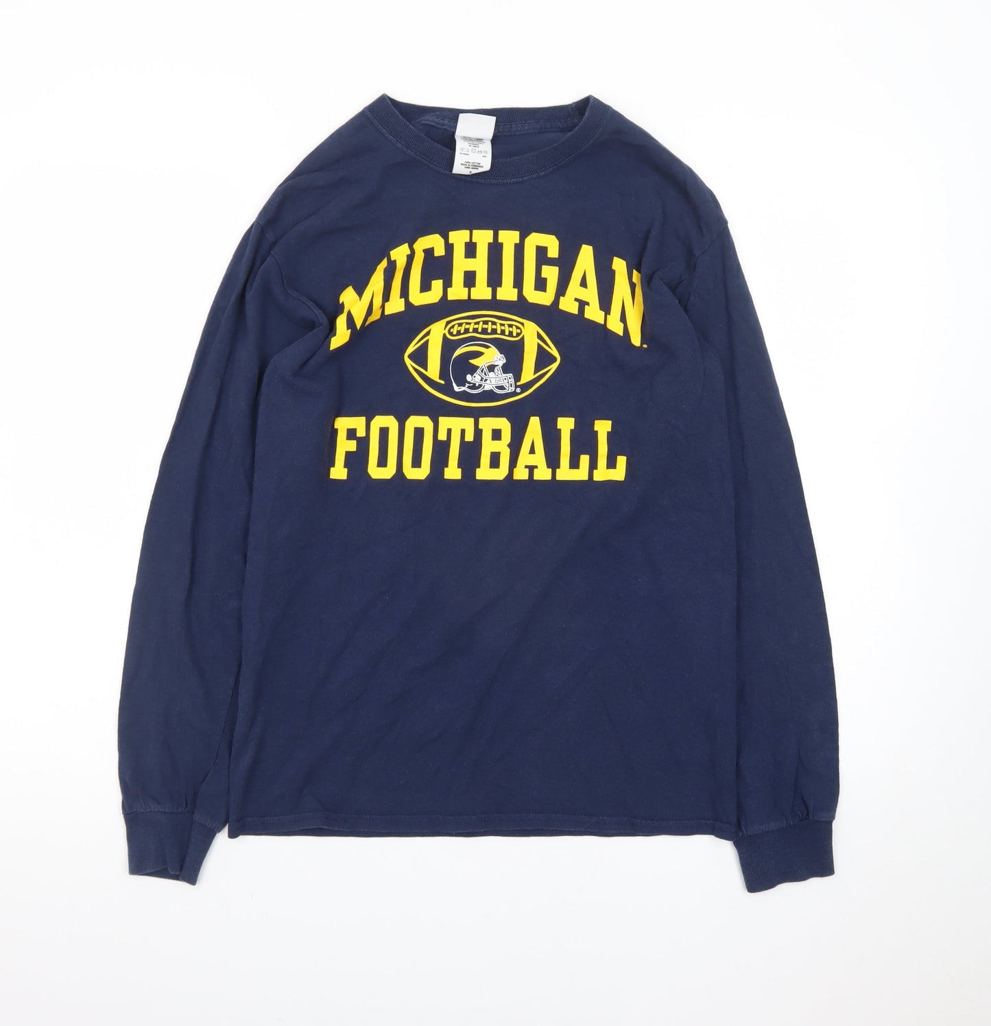 M Den Men's Navy Michigan Football Long Sleeve Cotton T-Shirt Small
