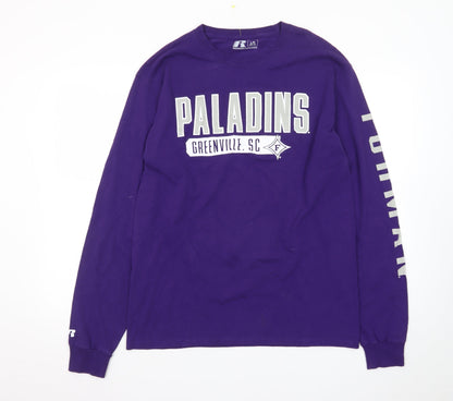Russell Men Purple Paladins Long Sleeve Crew Neck Graphic T-Shirt Size L