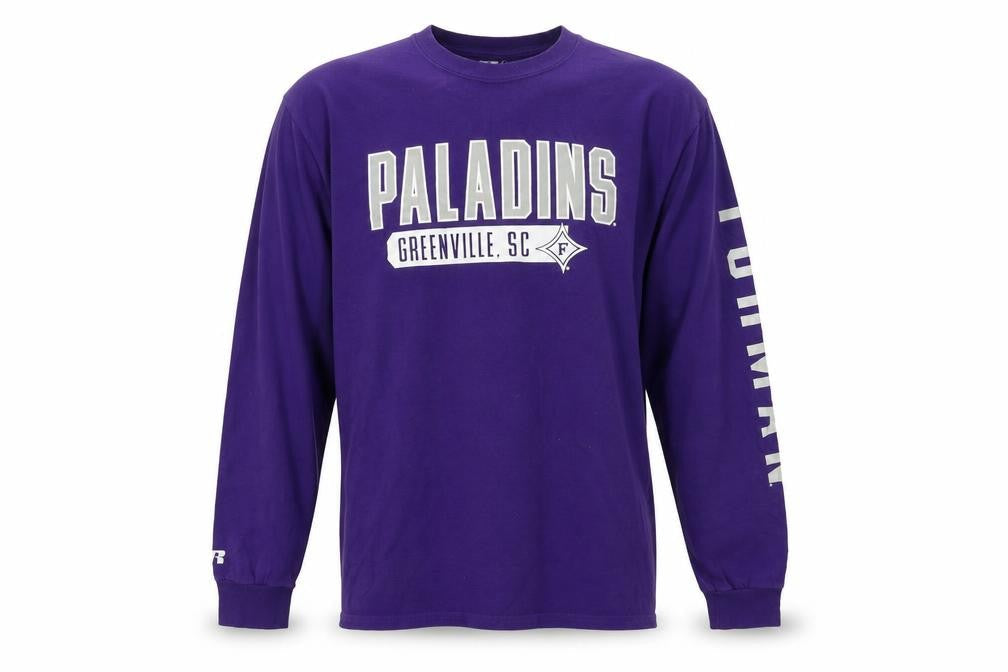 Russell Men Purple Paladins Long Sleeve Crew Neck Graphic T-Shirt Size L