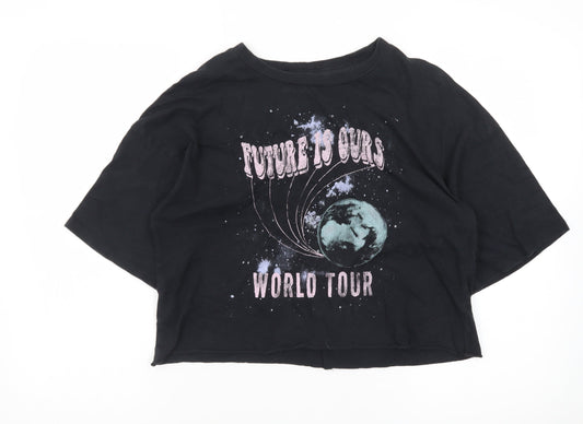 Grayson Threads Women's Black Cropped Cotton Graphic T-Shirt Size S