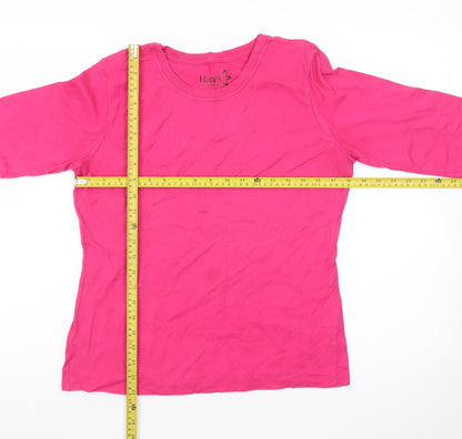 Hanes Women's Pink Long Sleeve Cotton Crew Neck T-Shirt M