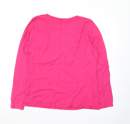 Hanes Women's Pink Long Sleeve Cotton Crew Neck T-Shirt M