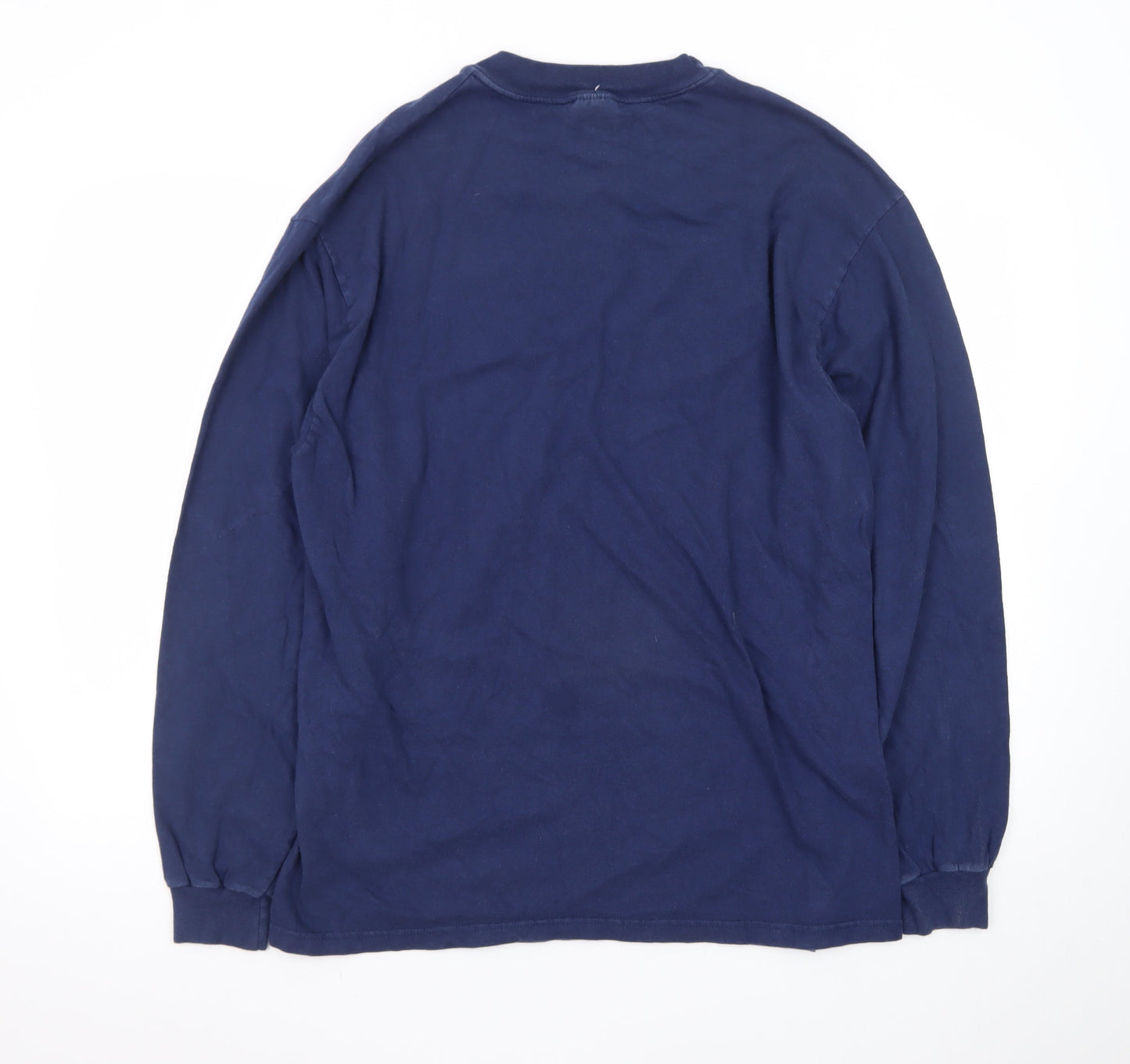 Hanes Beefy-T Navy Blue Long Sleeve Men's Graphic T-Shirt Size L