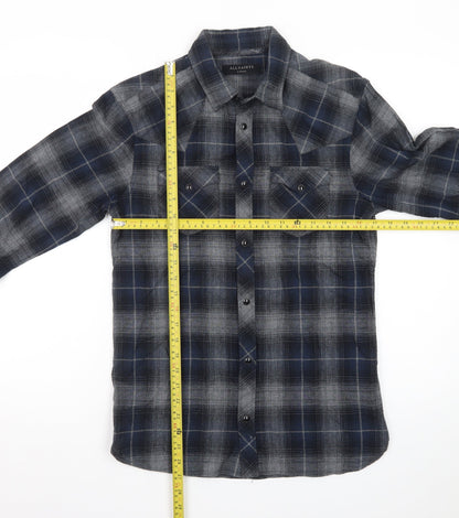 AllSaints Men's Blue Plaid Flannel Button-Up Shirt XS Slim Fit