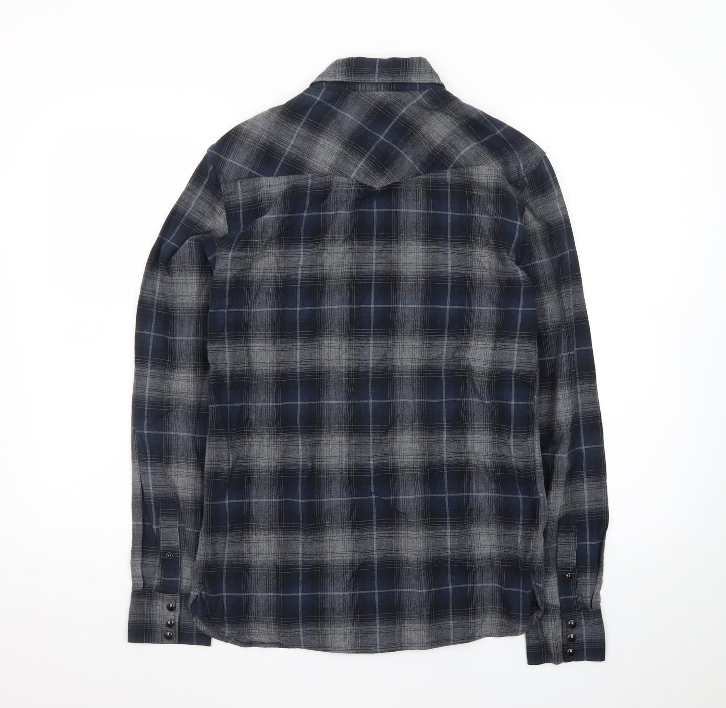 AllSaints Men's Blue Plaid Flannel Button-Up Shirt XS Slim Fit