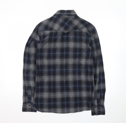 AllSaints Men's Blue Plaid Flannel Button-Up Shirt XS Slim Fit