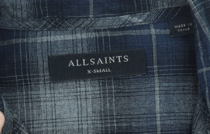 AllSaints Men's Blue Plaid Flannel Button-Up Shirt XS Slim Fit