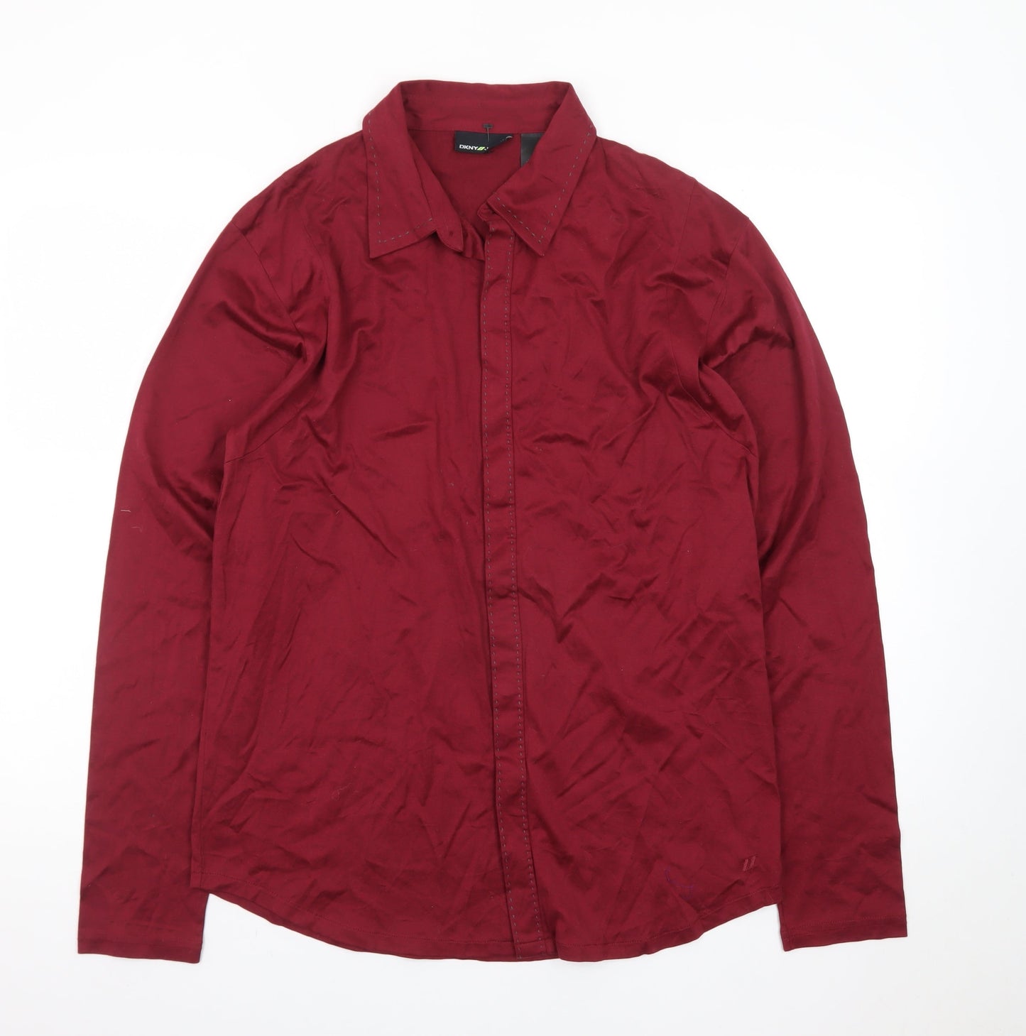 DKNY JEANS Men's Red Cotton Long Sleeve Button-Up Shirt M