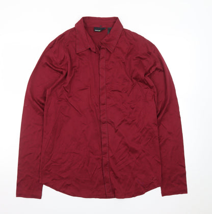DKNY JEANS Men's Red Cotton Long Sleeve Button-Up Shirt M