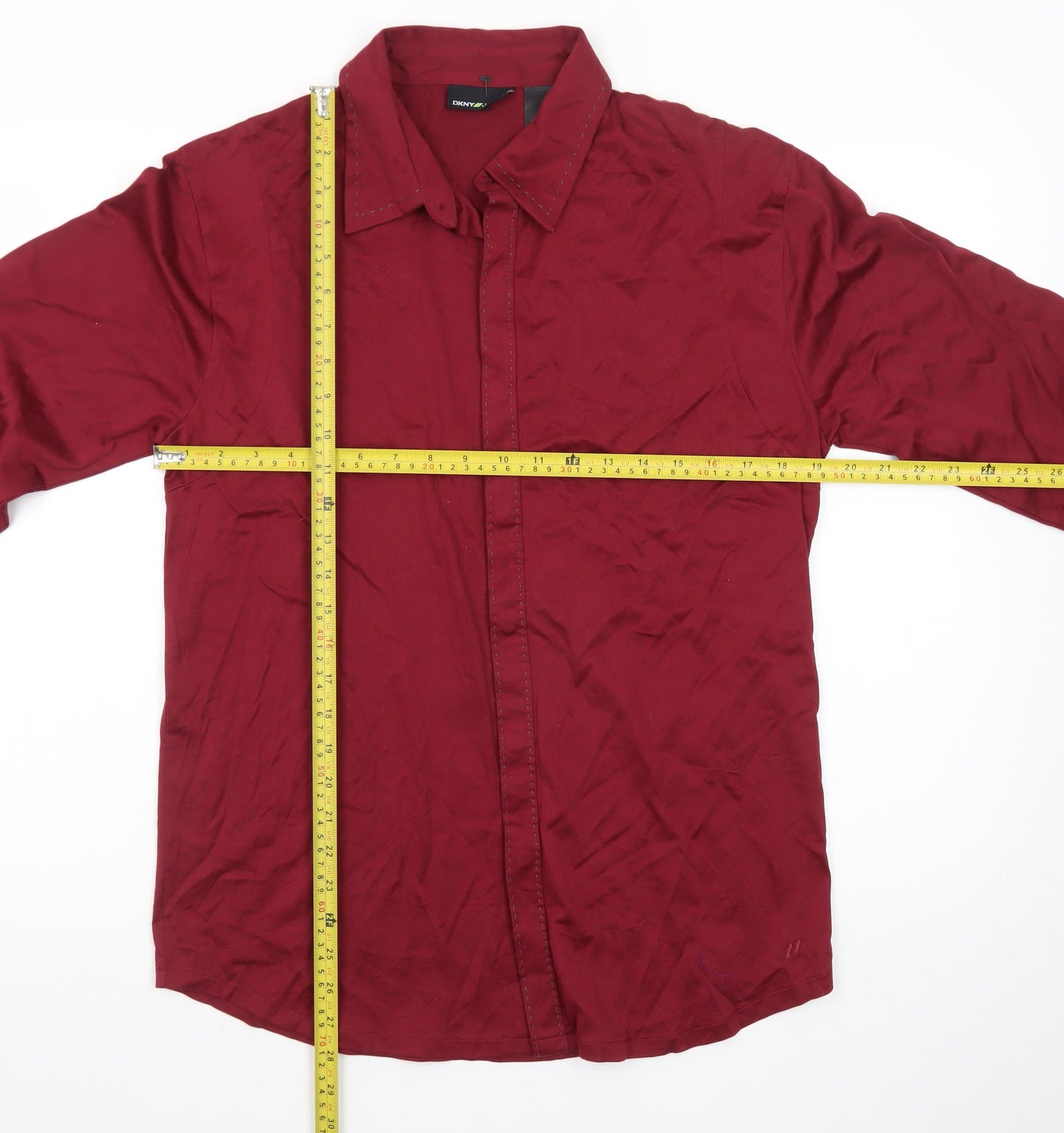 DKNY JEANS Men's Red Cotton Long Sleeve Button-Up Shirt M