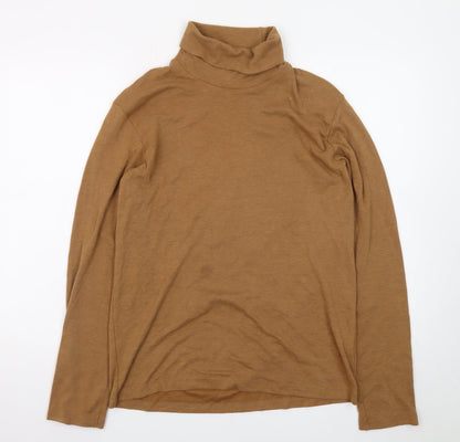 Uniqlo Men's Brown Roll Neck Long Sleeve Jersey T-Shirt Size M