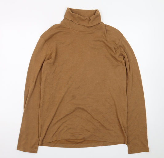 Uniqlo Men's Brown Roll Neck Long Sleeve Jersey T-Shirt Size M