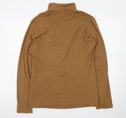 Uniqlo Men's Brown Roll Neck Long Sleeve Jersey T-Shirt Size M