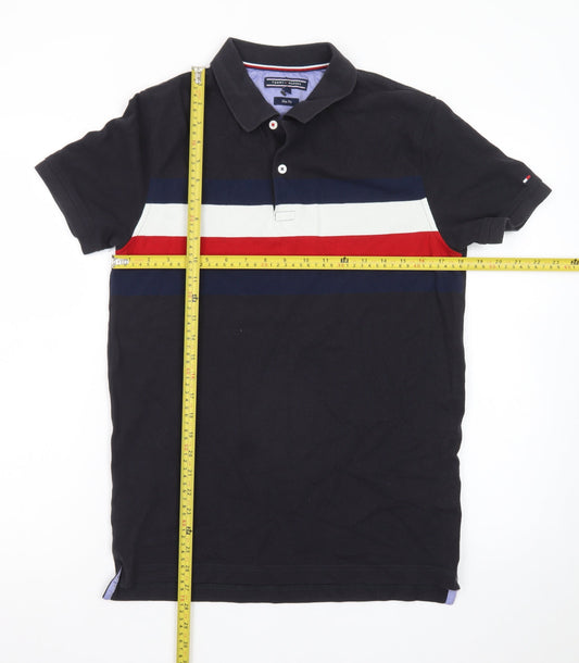 Tommy Hilfiger Men's Black Slim Fit Colourblock Polo Shirt M