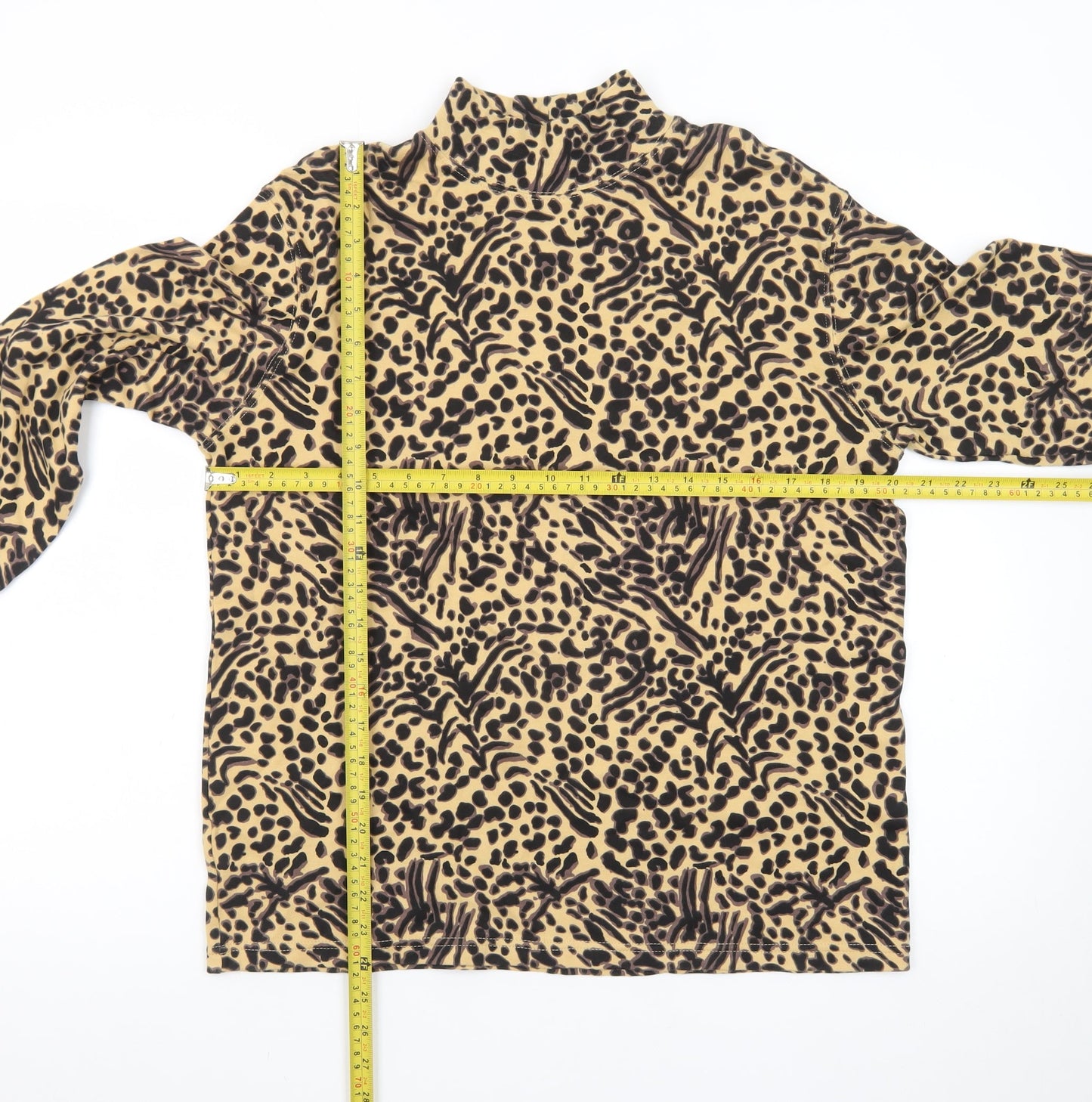 Studio Works Women Beige Animal Print Cotton Pullover Sweatshirt M