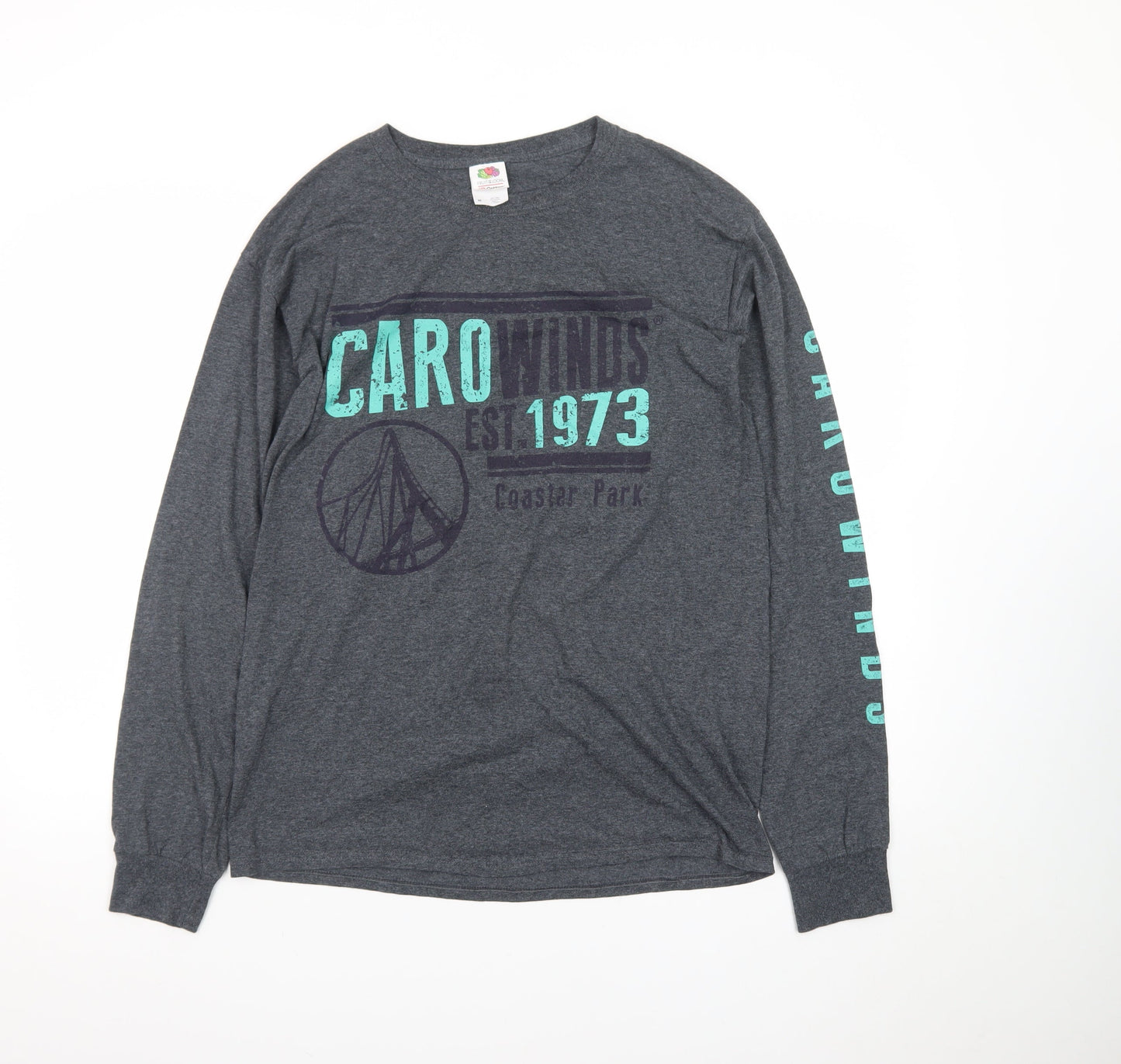 Fruit of the Loom Men's Grey Long Sleeve Carowinds Graphic T-Shirt Size M