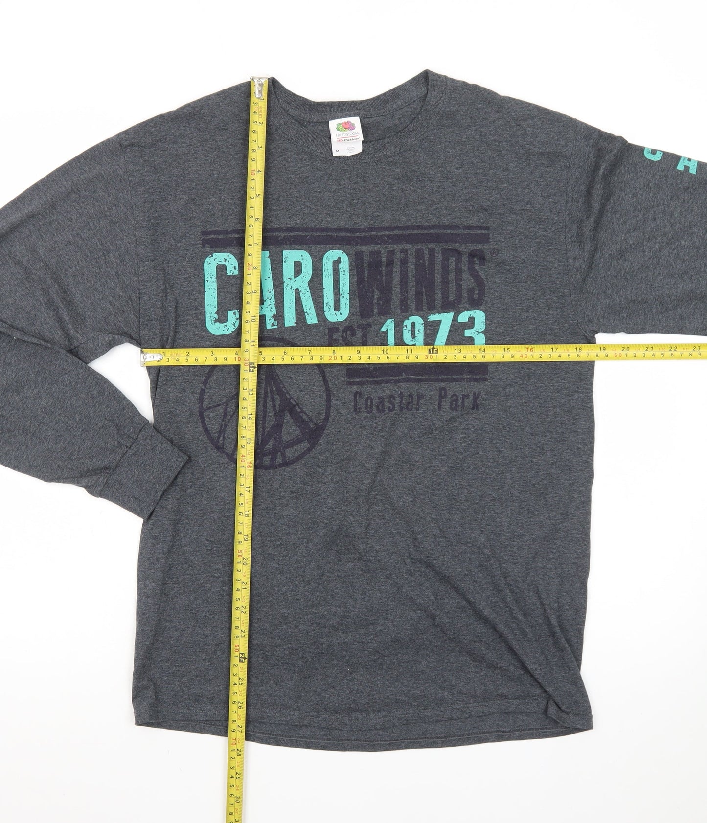Fruit of the Loom Men's Grey Long Sleeve Carowinds Graphic T-Shirt Size M