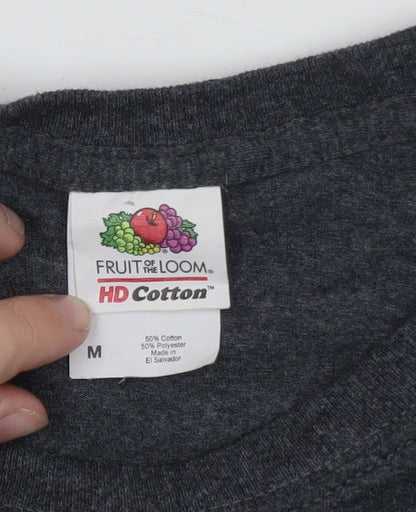 Fruit of the Loom Men's Grey Long Sleeve Carowinds Graphic T-Shirt Size M
