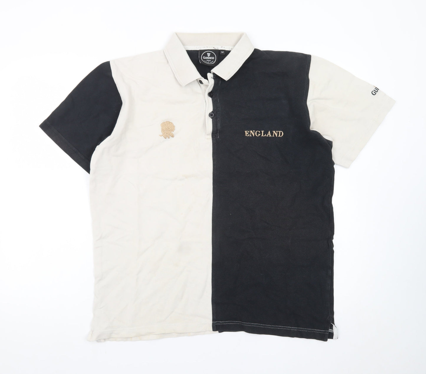 Guinness Men's Black Beige England Colourblock Polo Shirt M