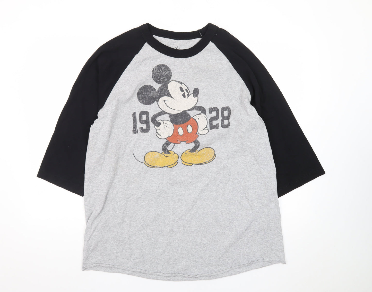 Disney Parks Men's Grey and Black Mickey Mouse 3/4 Sleeve T-Shirt XL