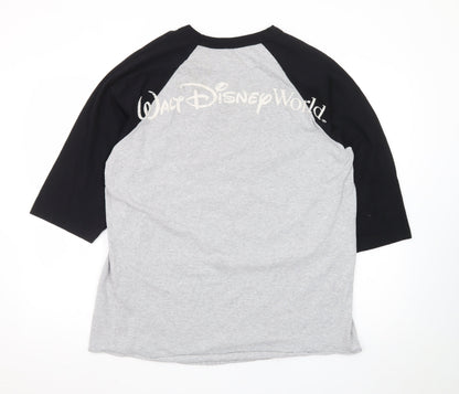 Disney Parks Men's Grey and Black Mickey Mouse 3/4 Sleeve T-Shirt XL