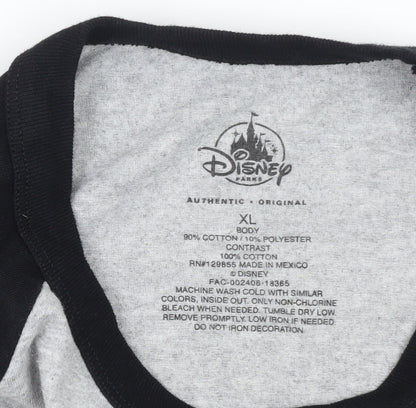 Disney Parks Men's Grey and Black Mickey Mouse 3/4 Sleeve T-Shirt XL
